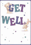 Bright with playful optimism, this get well card brings together a teddy bear and puppy rendered in joyful detail, each lending their paws or noses to support the bold, colourful letters of 'Get Well.' The indigo and teal text stands out against a soft, creamy backdrop, echoing the peaceful charm of local Hampton Hill mornings. Sprinkled throughout the design, whimsical stars in varying blues and purples glimmer, suffusing the scene with a hopeful energy reminiscent of kindness exchanged between neighbours on Hampton Hill's welcoming streets. The animals' illustrated fur, rendered with exceptional softness, calls to mind the comforting aspect of a hand-held posy carefully arranged for a friend in convalescence. More than a mere card, this image embodies an outpouring of comfort and hope, making it a perfect companion for a floral delivery meant to lift the spirits of those recovering within the Hampton Hill community.